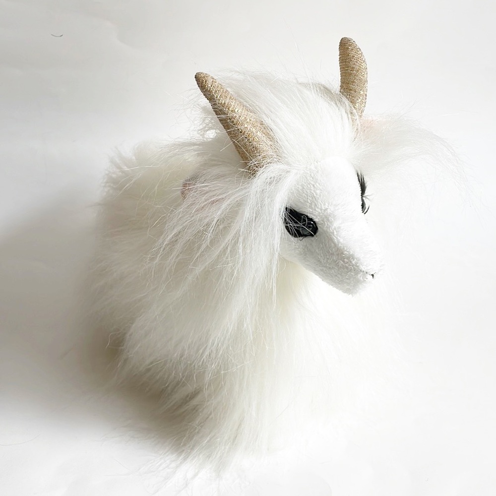 Aurora mountain goat long fur sequined horn plush stuffed animal toy